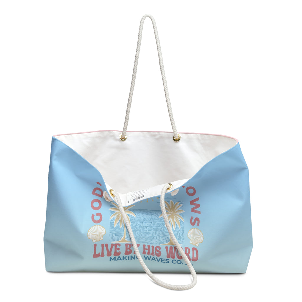 God's Grace Flows Coastal Weekender Bag — Oversized Faith Tote ("live by his word")