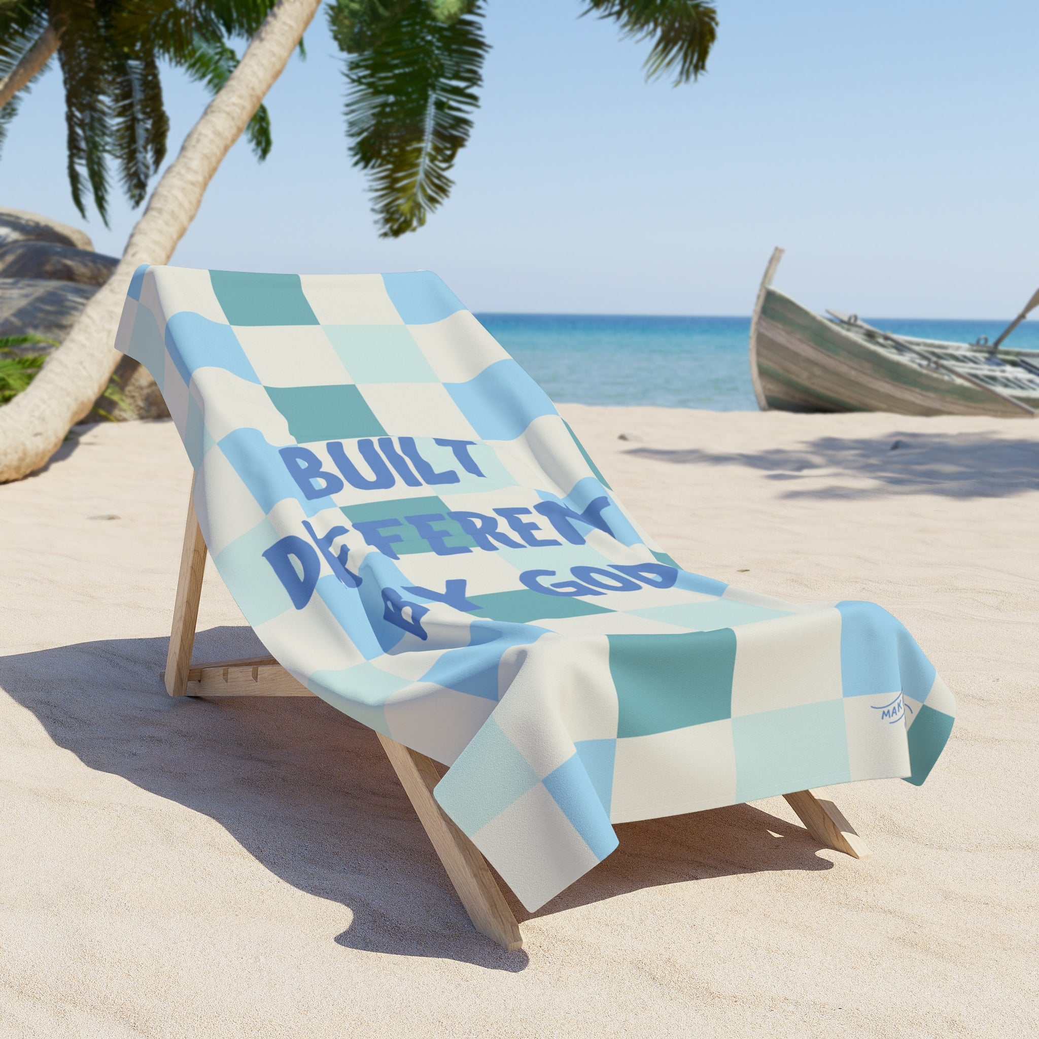 Built Different by God  — Coastal Christian Beach Towel