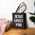 Jesus Loves You Coastal Christian Tote Bag  - Black