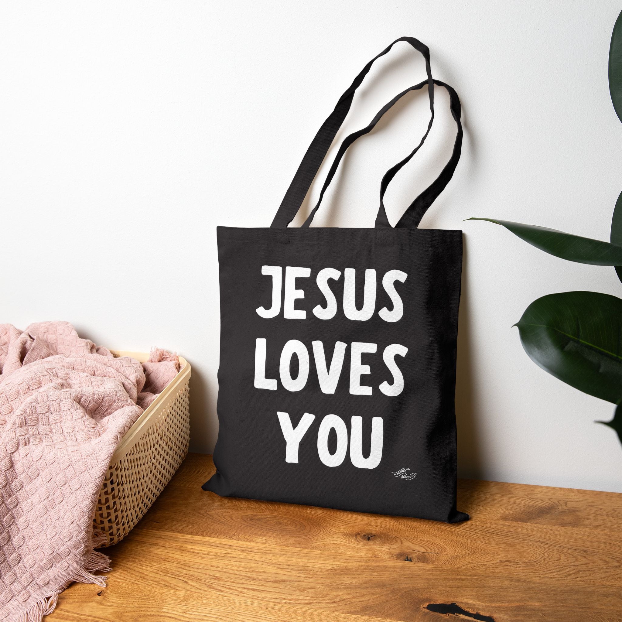 Jesus Loves You Coastal Christian Tote Bag  - Black