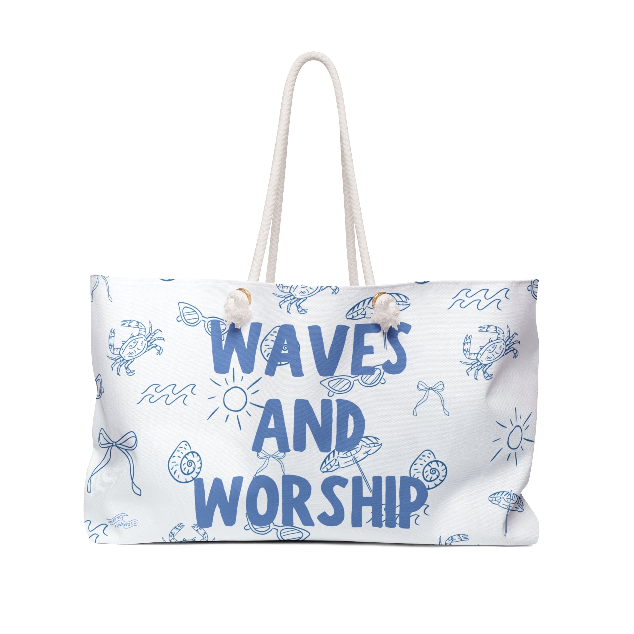 Waves & Worship Oversized Weekender Tote | Coastal Christian Travel Bag