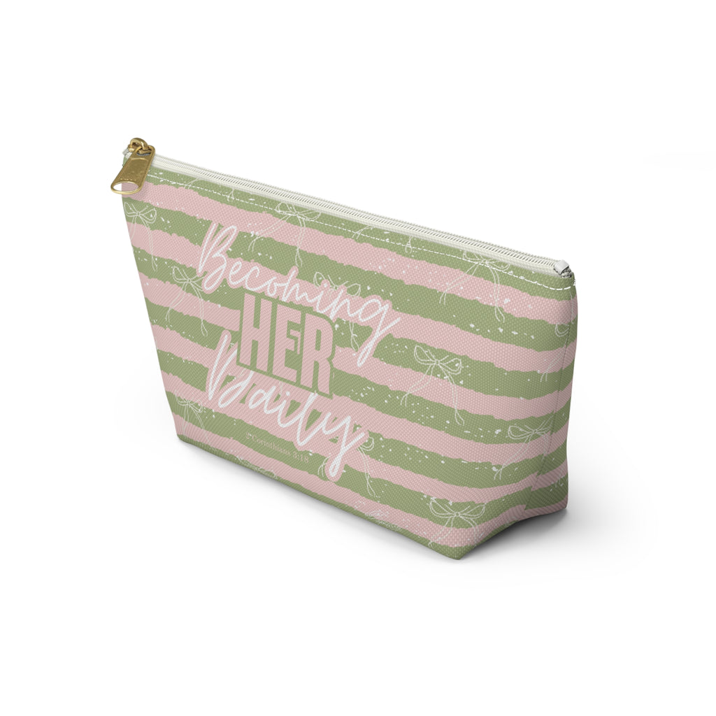 Becoming Her Daily | Faith-Based Makeup Bag | Christian Accessory Pouch