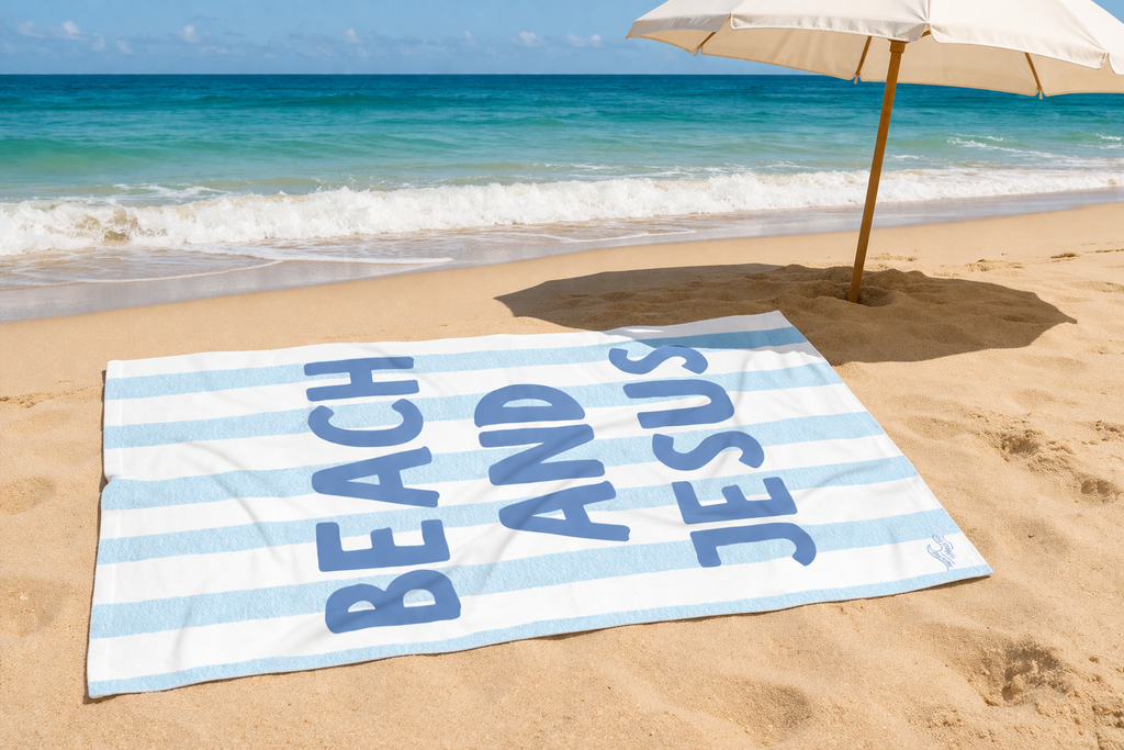 Christian Beach Towel — Coastal Faith 'Beach and Jesus' Design