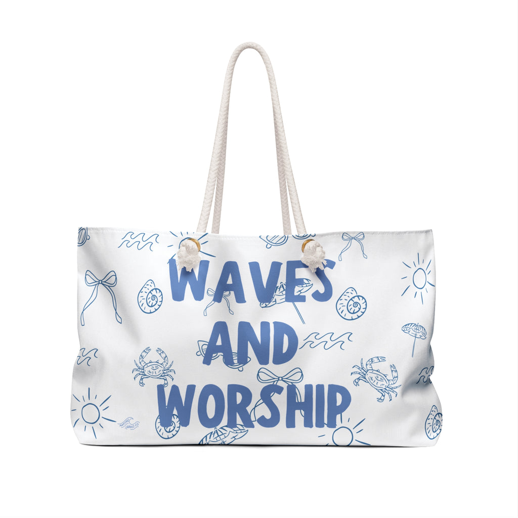 Waves & Worship Oversized Weekender Tote | Coastal Christian Travel Bag