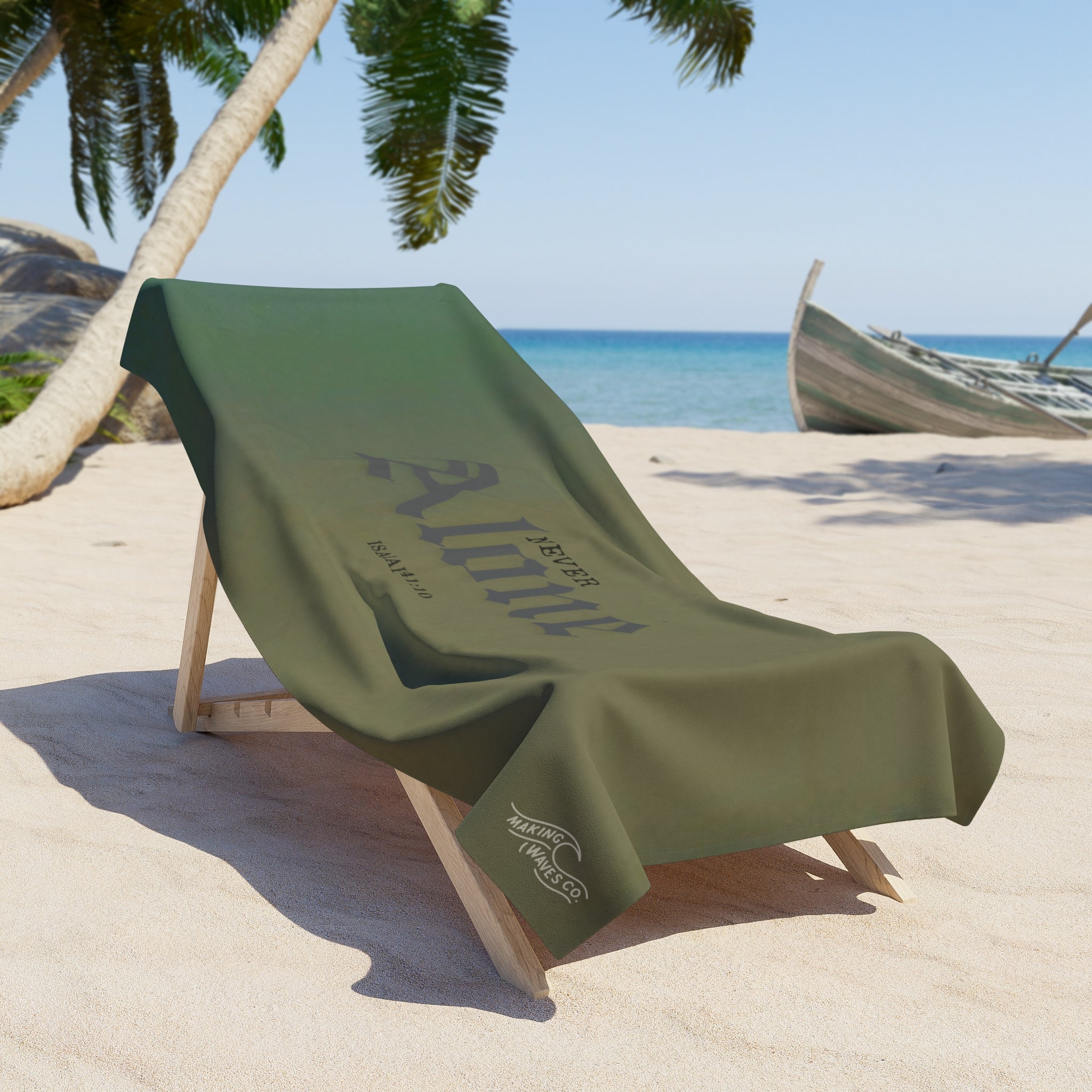 Never Alone Beach Towel — Christian Faith Coastal Towel