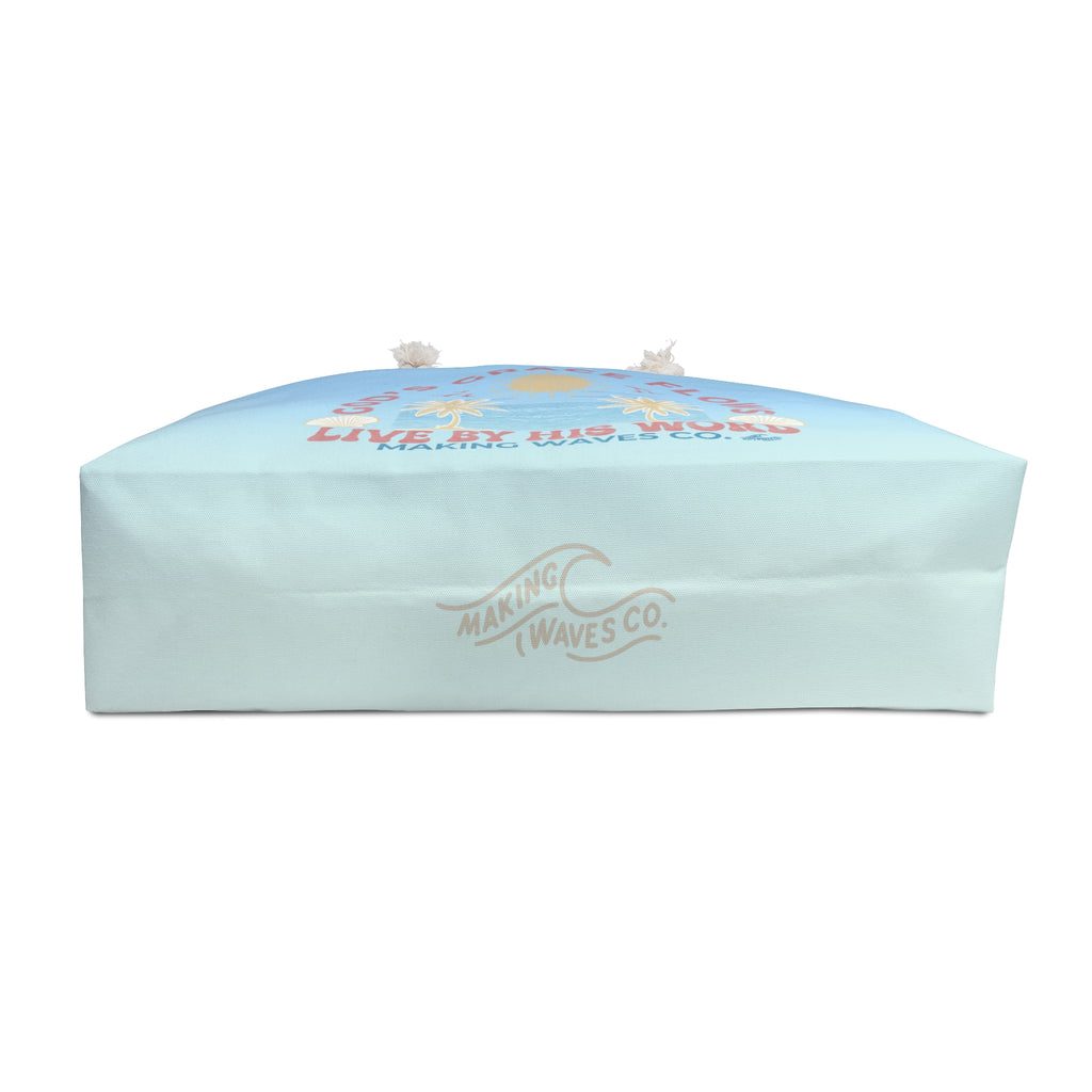 God's Grace Flows Coastal Weekender Bag — Oversized Faith Tote ("live by his word")
