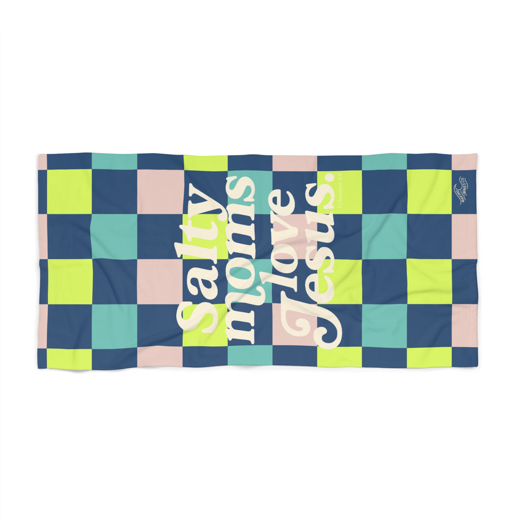 Salty Moms Love Jesus  — Coastal Christian Beach Towel