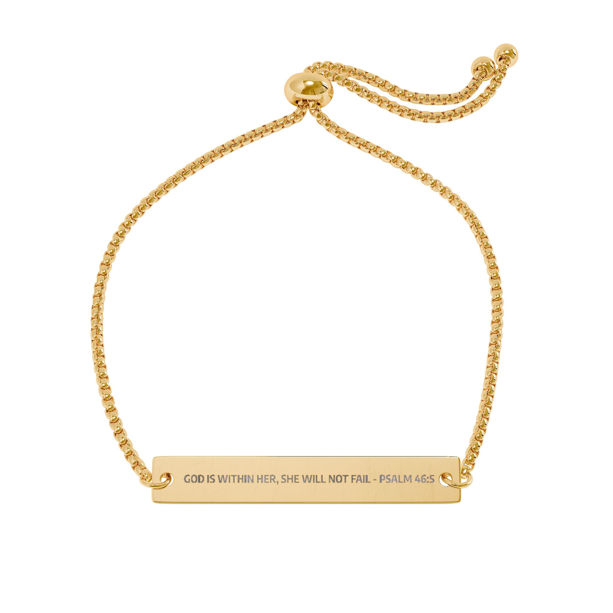 Engraved Adjustable Bar Bracelet - "She Will Not Fall" (Psalm 46:5)