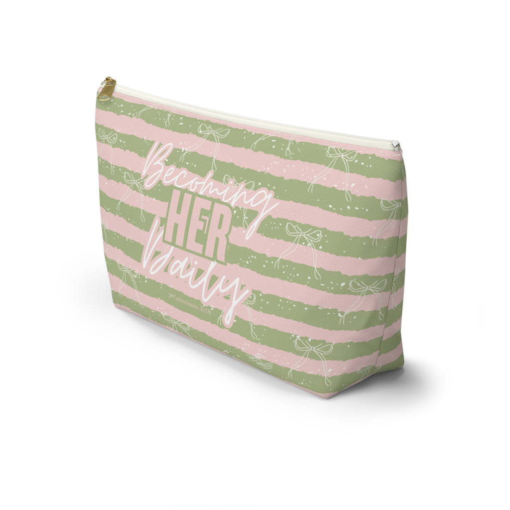 Becoming Her Daily | Faith-Based Makeup Bag | Christian Accessory Pouch