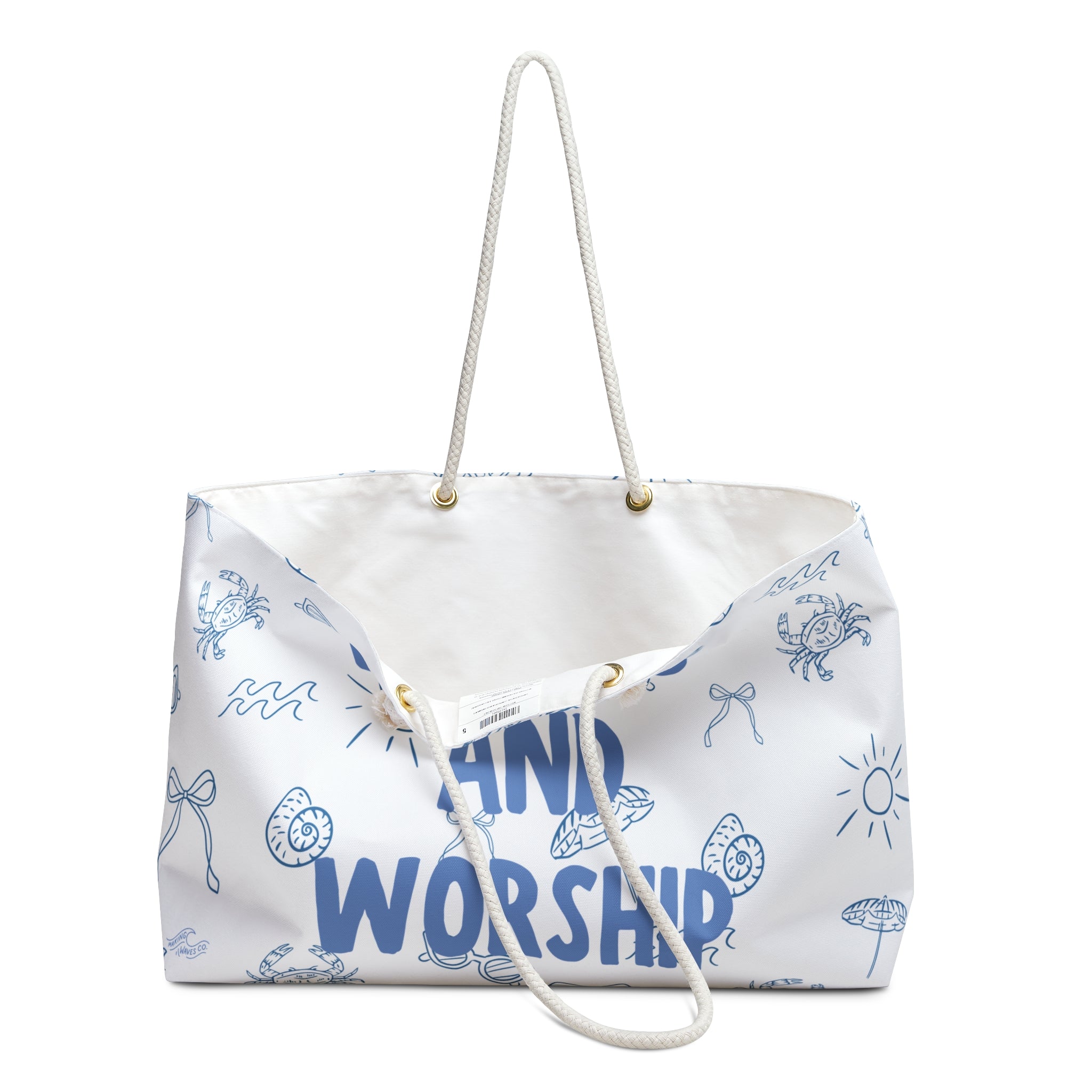 Waves & Worship Oversized Weekender Tote | Coastal Christian Travel Bag